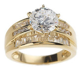 Diamonique Round & Baguette Ring, 14K Yellow Gold-Clad Sterling Silver, Size 10